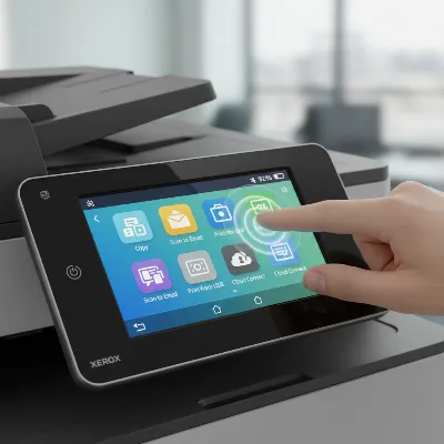 Close-up of the Xerox WorkCentre 6515's intuitive color touchscreen interface